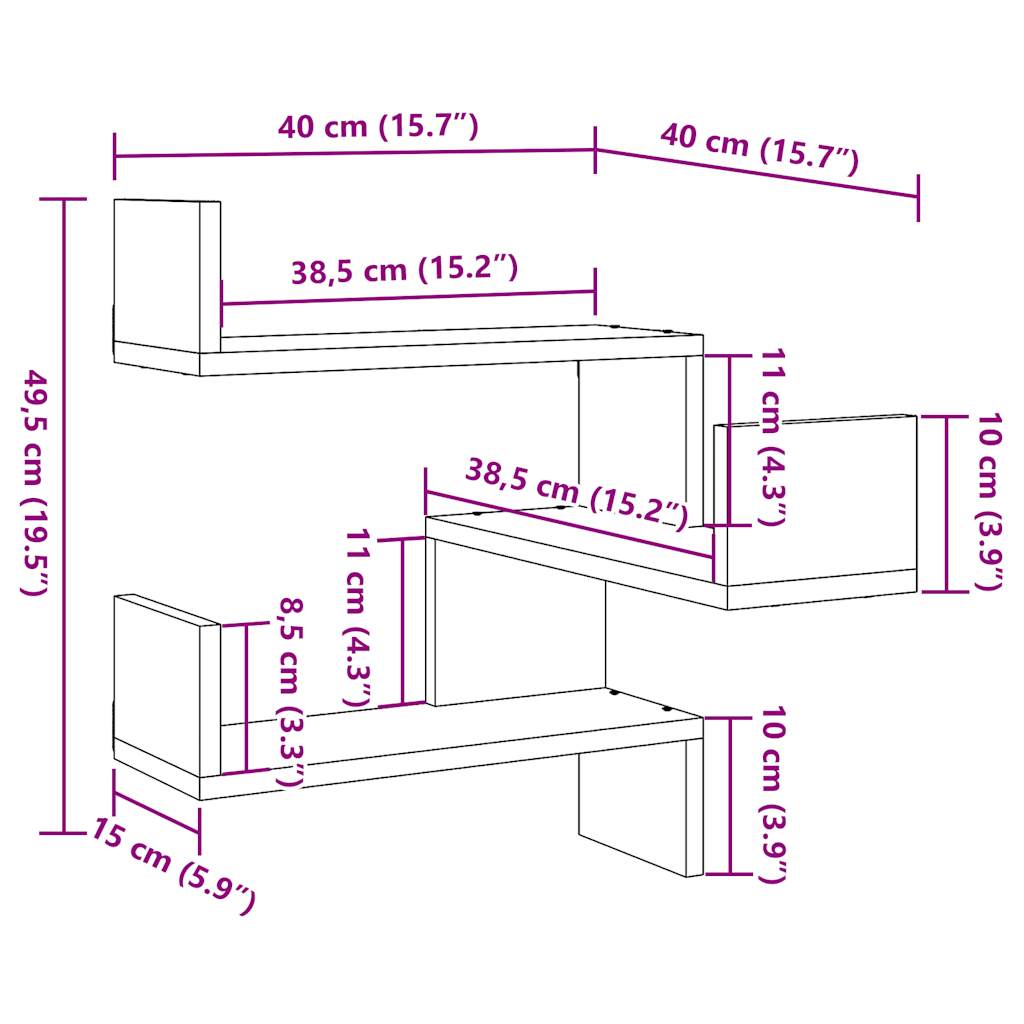 Wall Corner Shelves 2 pcs Old Wood 40x40x49.5 cm Engineered Wood