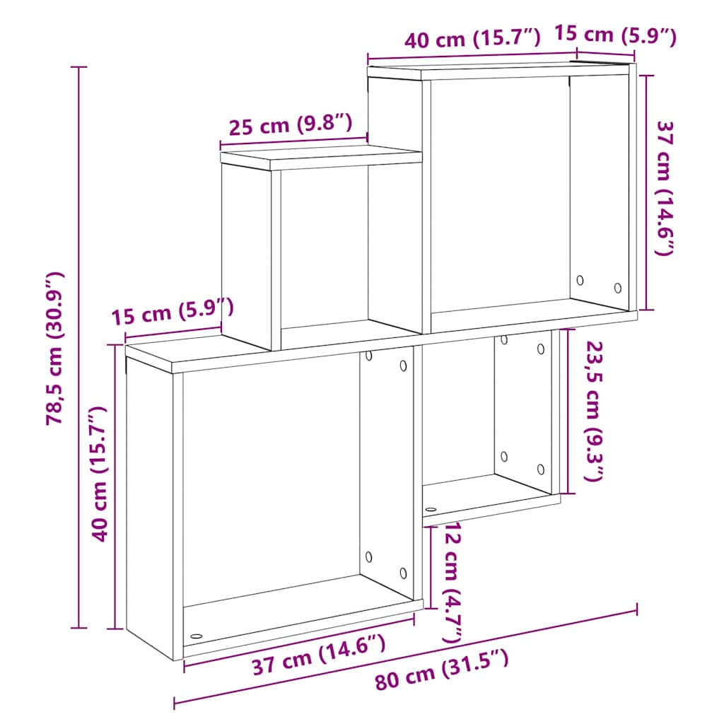 Wall Shelf Old Wood 80x15x78.5 cm Engineered Wood