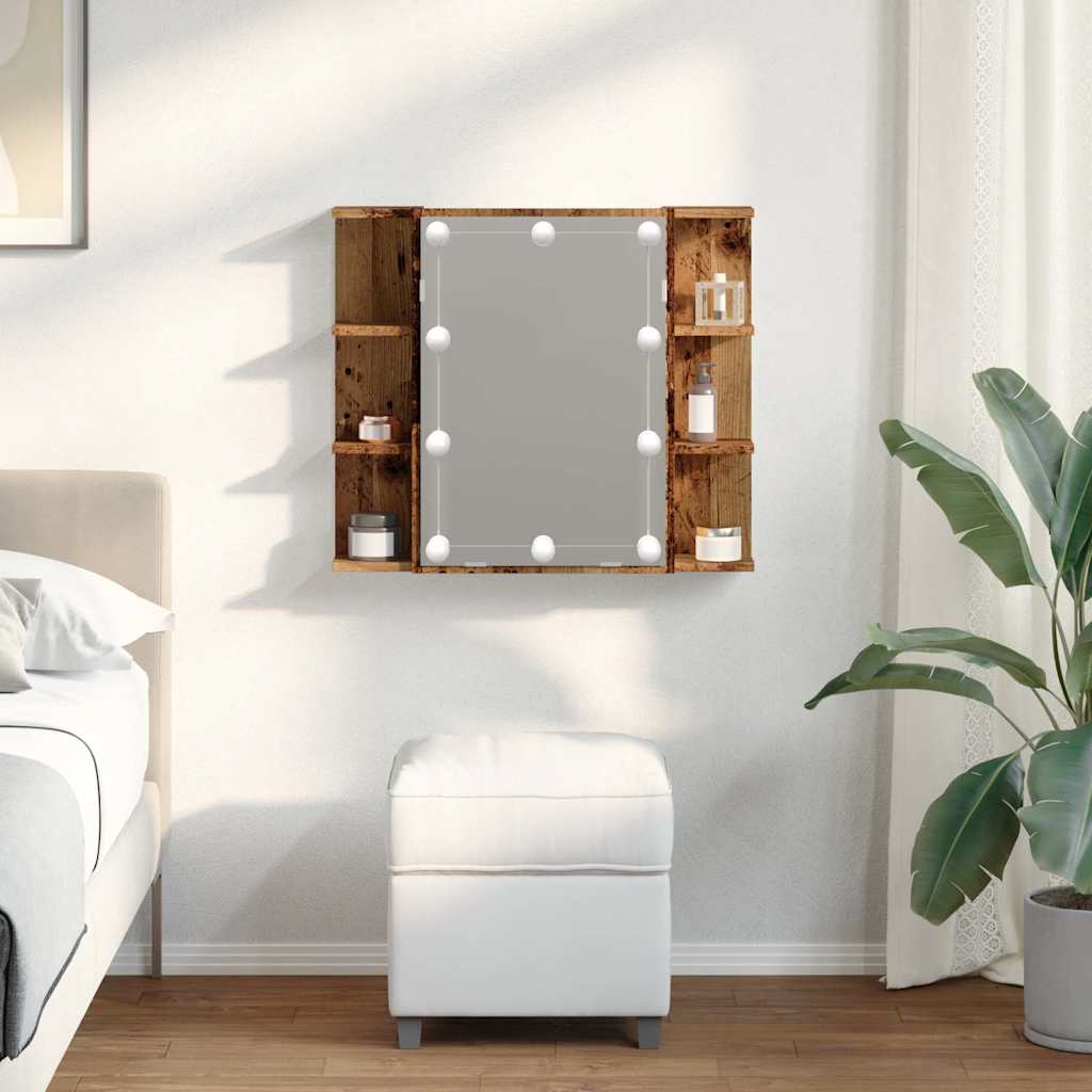 Mirror Cabinet with LED Old Wood 70x16.5x60 cm