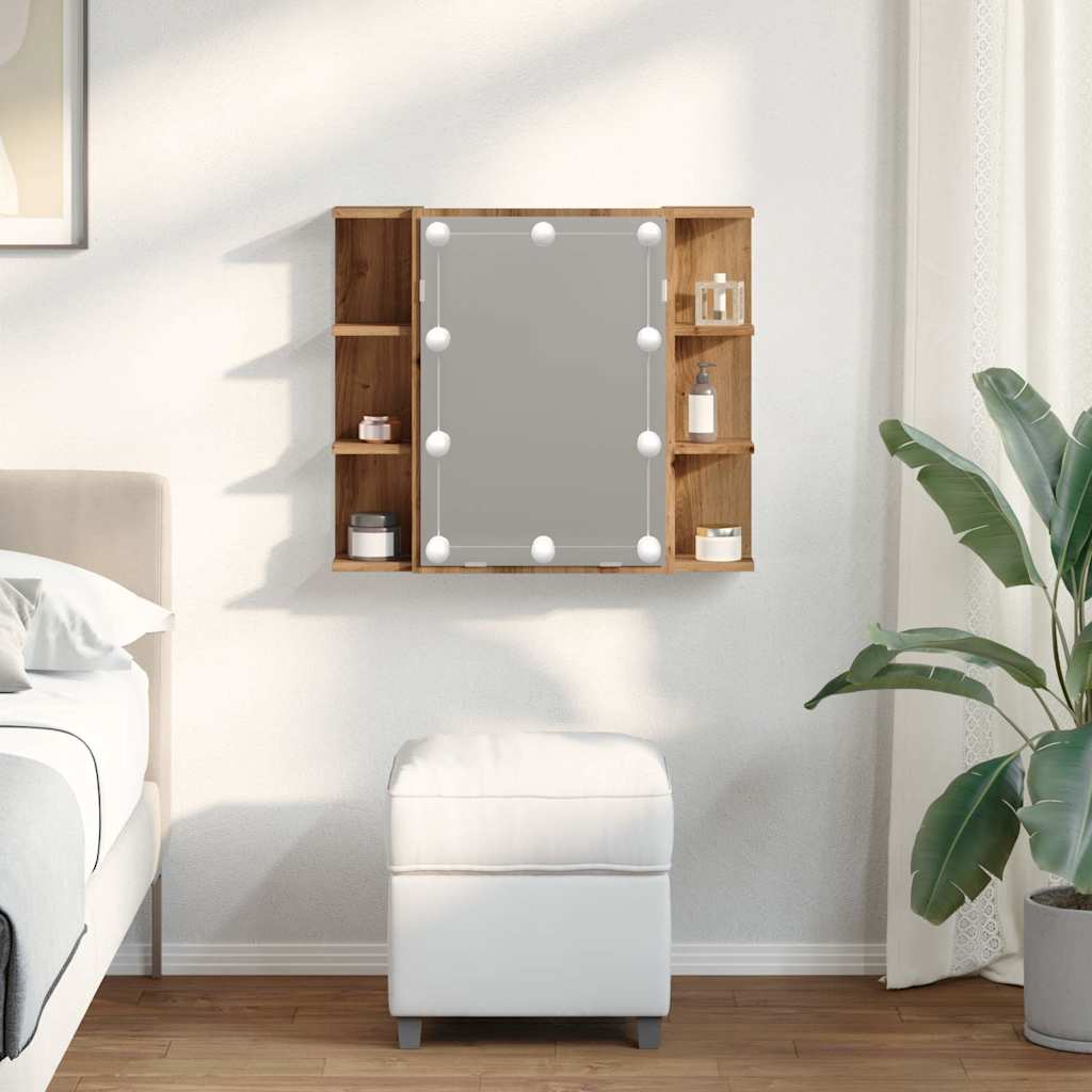 Mirror Cabinet with LED Artisan Oak 70x16.5x60 cm