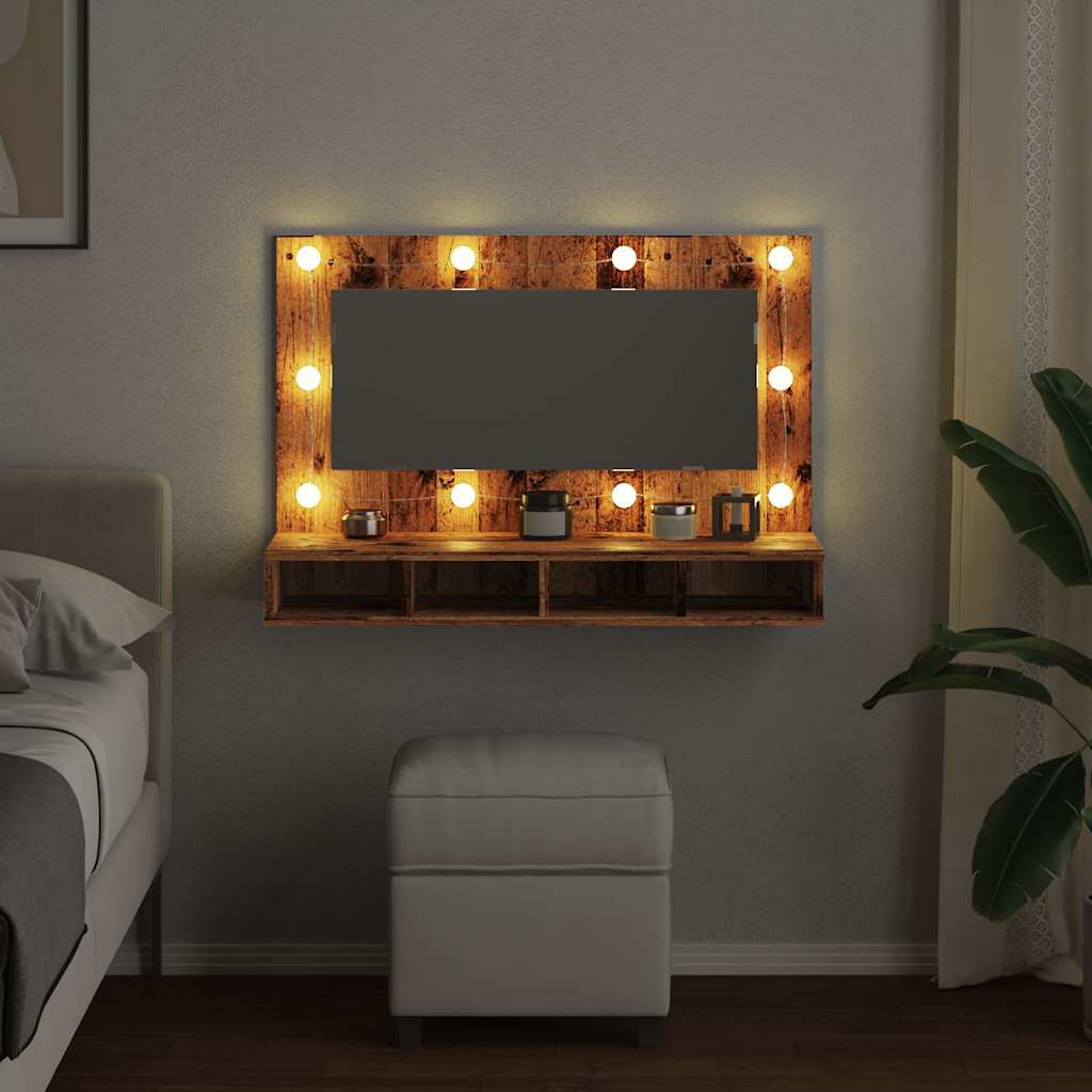 Mirror Cabinet with LED Old Wood 90x31.5x62 cm