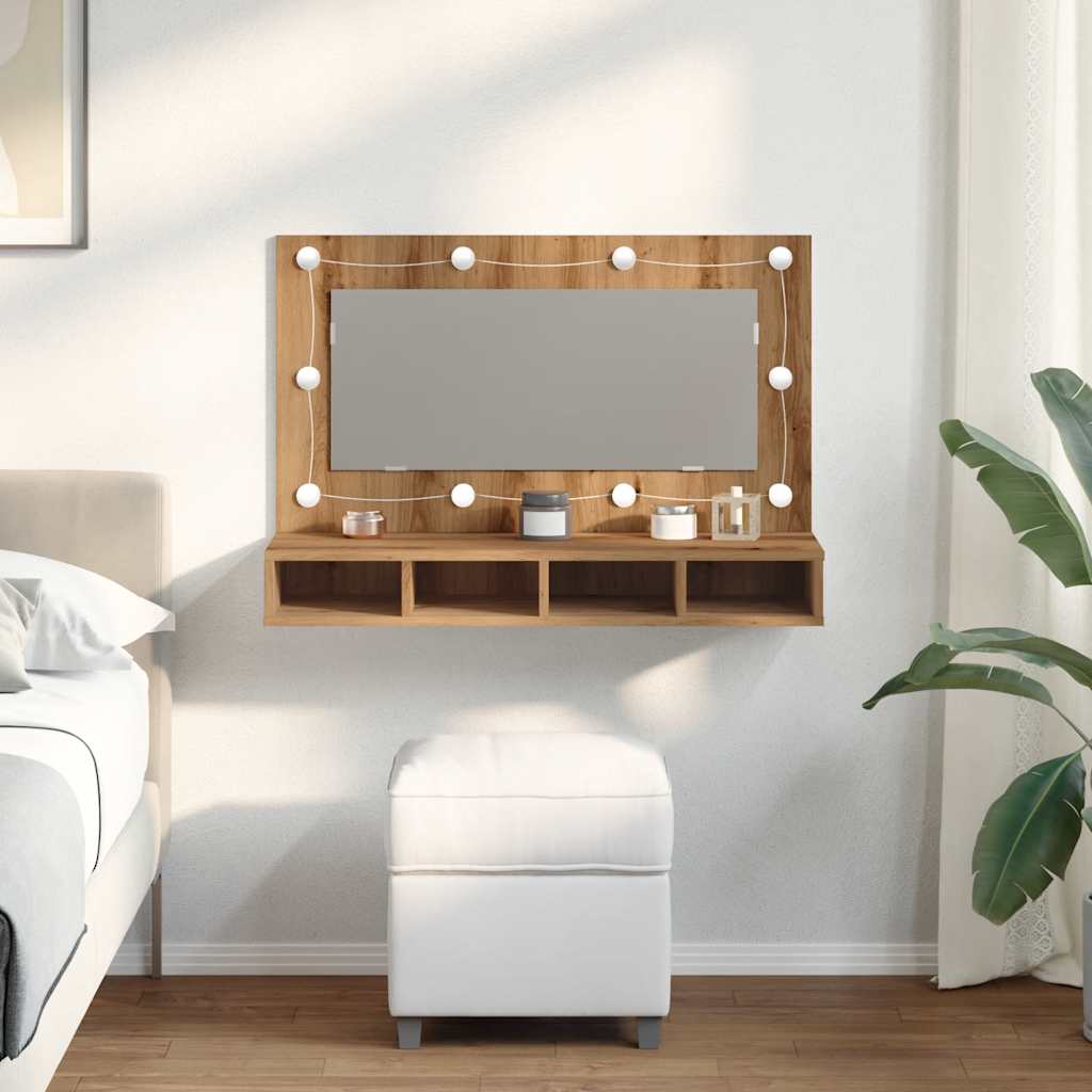 Mirror Cabinet with LED Artisan Oak 90x31.5x62 cm