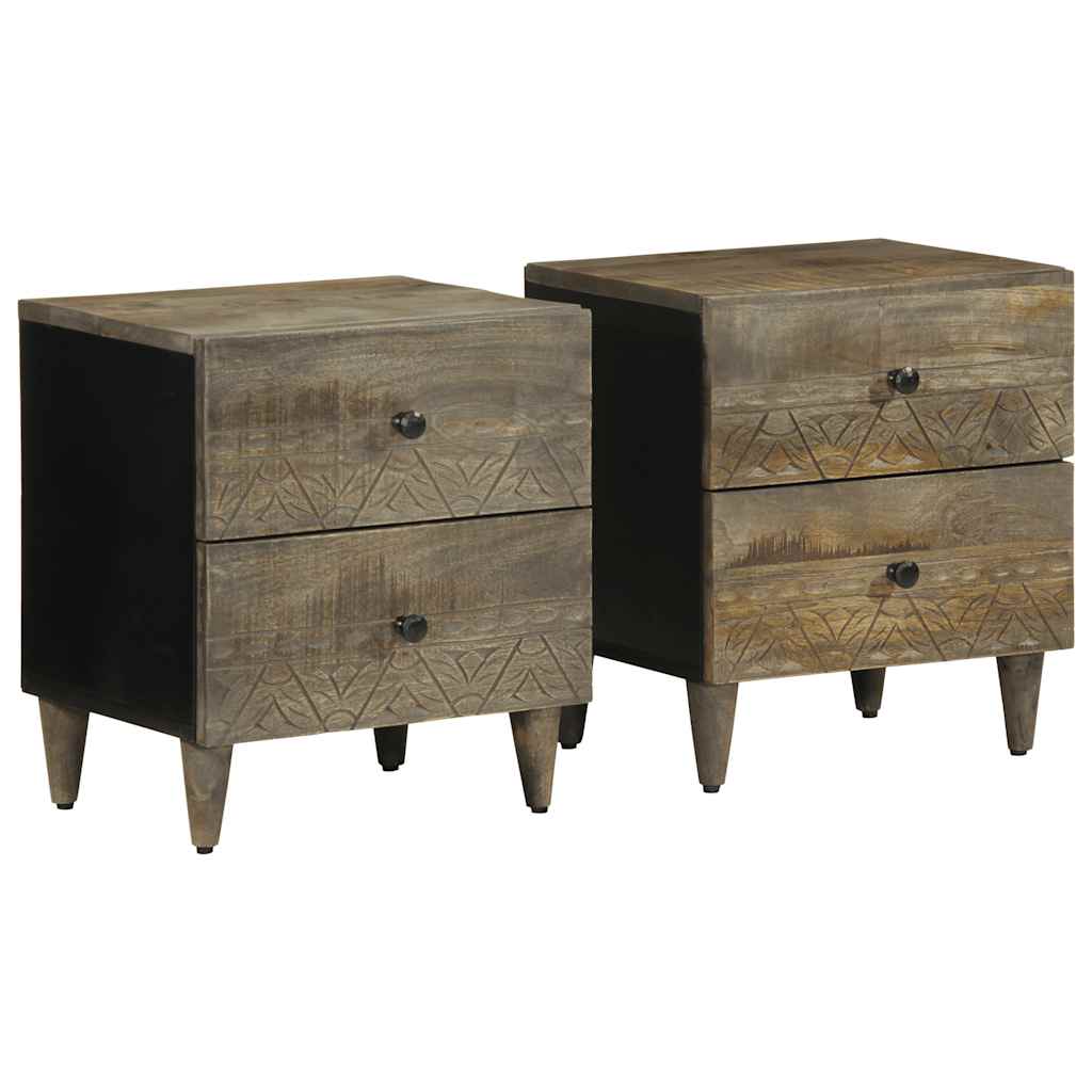 Bedside Cabinets 2 pcs Light Grey 40x33x46 cm Solid Wood Mango