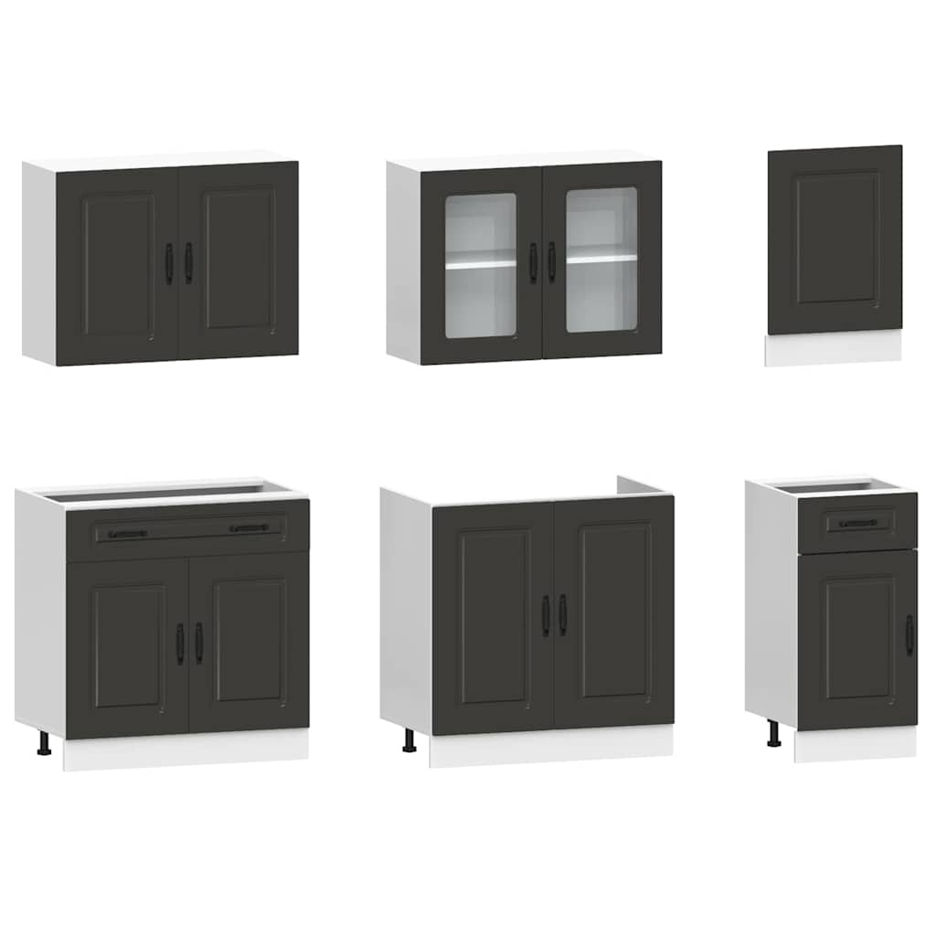 7 Piece Kitchen Cabinet Set Kalmar Black Engineered Wood