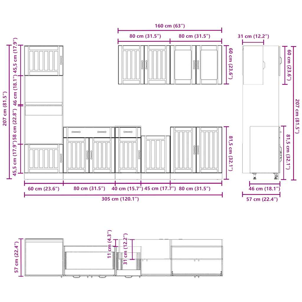 7 Piece Kitchen Cabinet Set Kalmar Sonoma Oak Engineered Wood