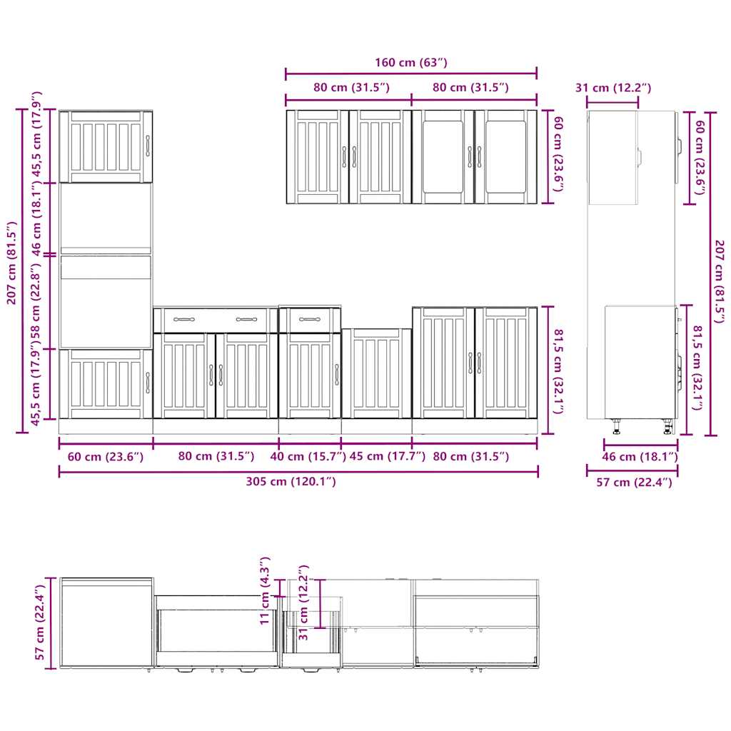 7 Piece Kitchen Cabinet Set Kalmar Concrete Grey Engineered Wood