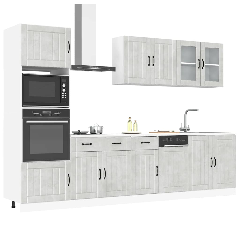 7 Piece Kitchen Cabinet Set Kalmar Concrete Grey Engineered Wood