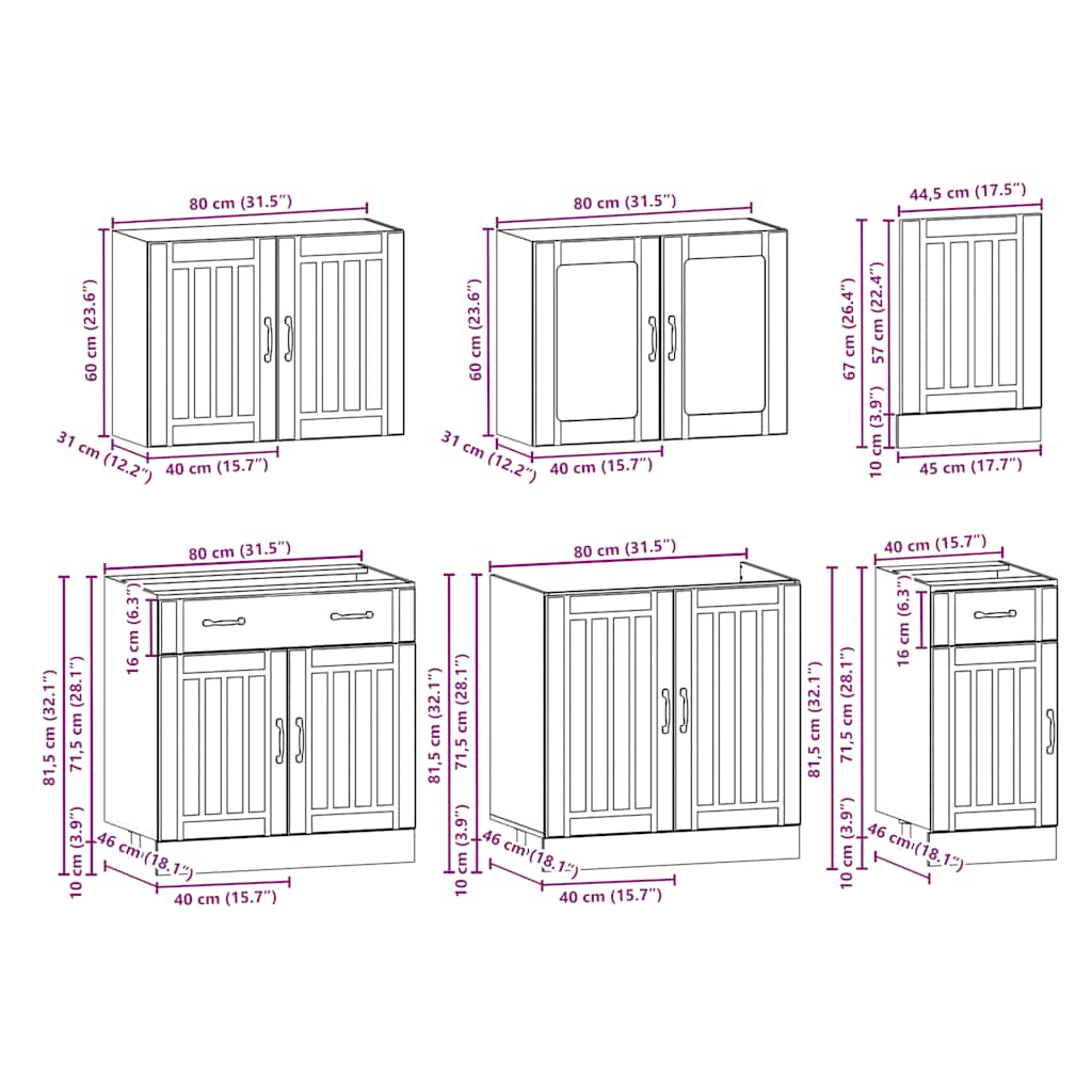 7 Piece Kitchen Cabinet Set Kalmar Smoked Oak Engineered Wood