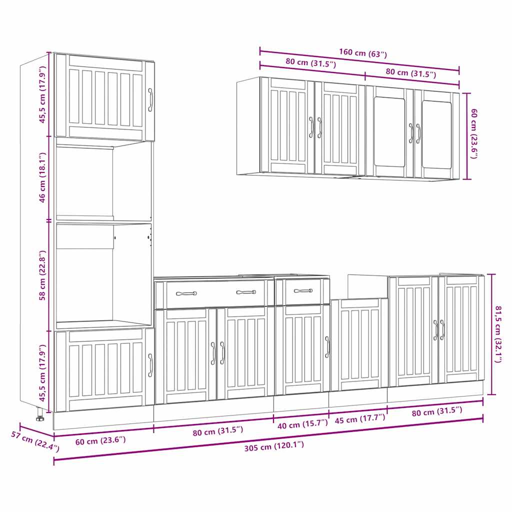 7 Piece Kitchen Cabinet Set Kalmar Smoked Oak Engineered Wood