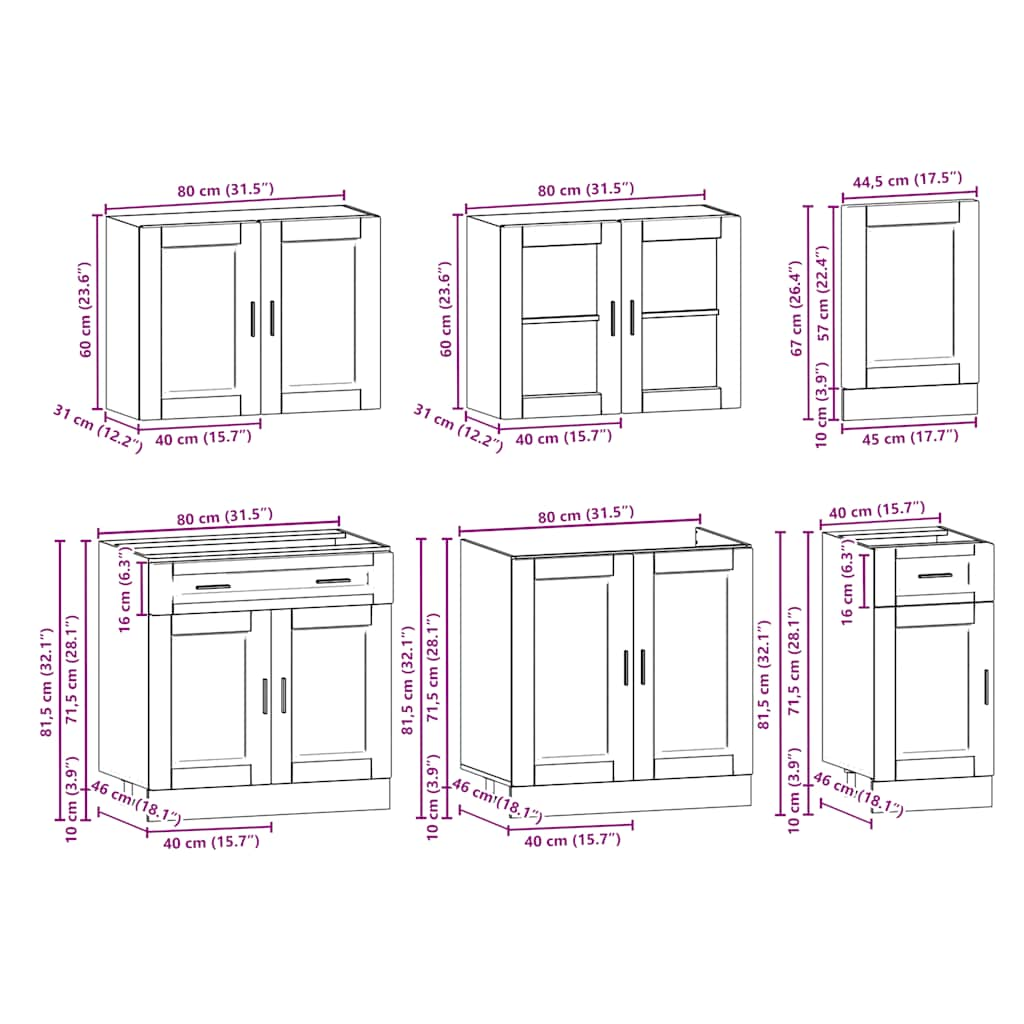 7 Piece Kitchen Cabinet Set Kalmar Black Engineered Wood