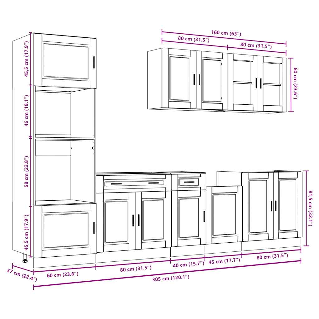 7 Piece Kitchen Cabinet Set Kalmar High Gloss White Engineered Wood