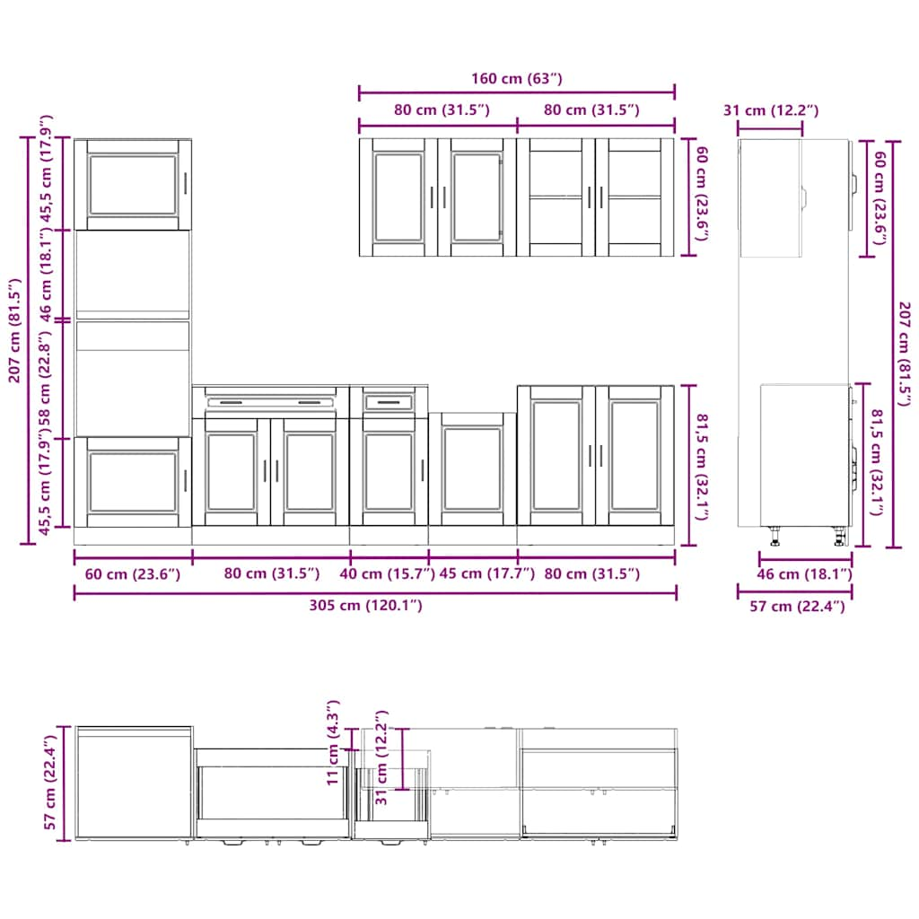 7 Piece Kitchen Cabinet Set Kalmar Artisan Oak Engineered Wood