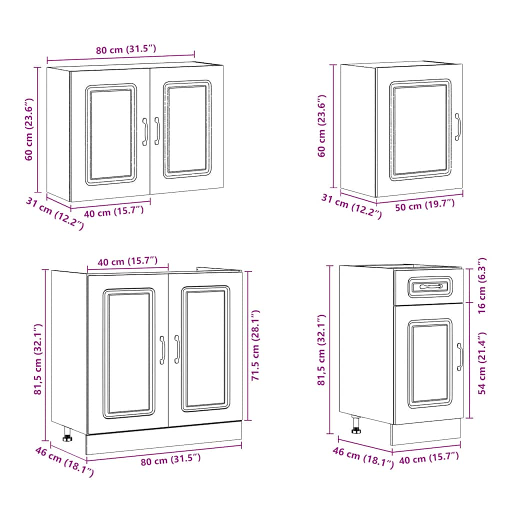 7 Piece Kitchen Cabinet Set Kalmar High Gloss White Engineered Wood