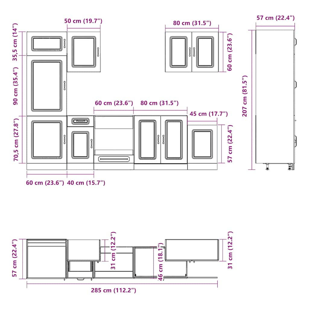 7 Piece Kitchen Cabinet Set Kalmar Grey Sonoma Engineered Wood