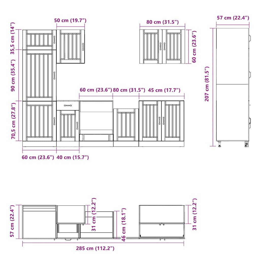 7 Piece Kitchen Cabinet Set Kalmar Sonoma Oak Engineered Wood