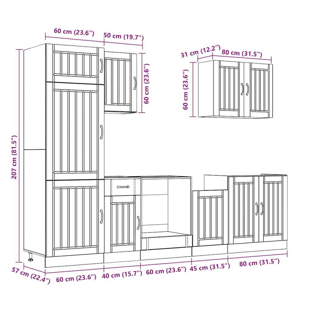 7 Piece Kitchen Cabinet Set Kalmar Sonoma Oak Engineered Wood