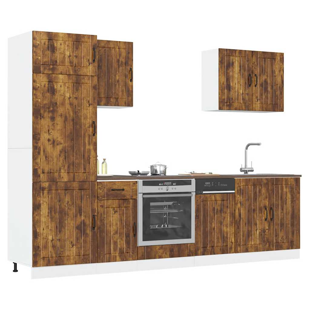 7 Piece Kitchen Cabinet Set Kalmar Smoked Oak Engineered Wood