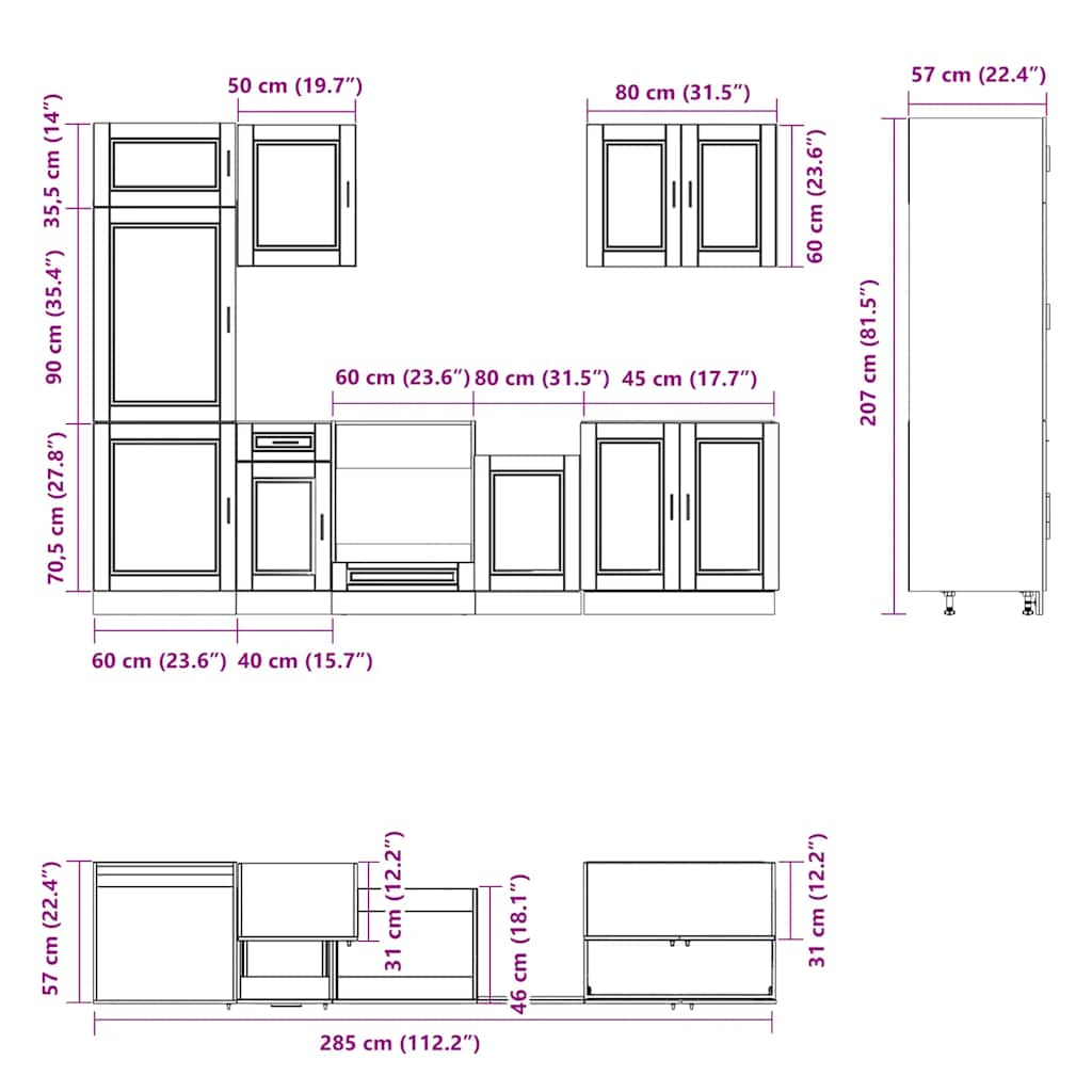 7 Piece Kitchen Cabinet Set Kalmar High Gloss White Engineered Wood