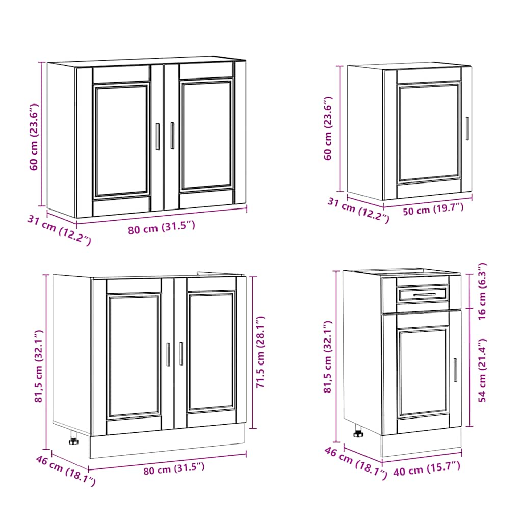 7 Piece Kitchen Cabinet Set Kalmar Smoked Oak Engineered Wood