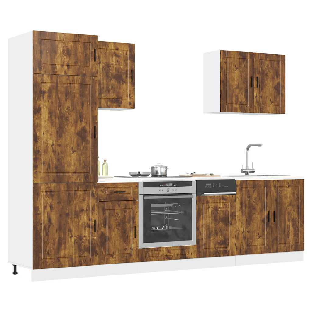 7 Piece Kitchen Cabinet Set Kalmar Smoked Oak Engineered Wood