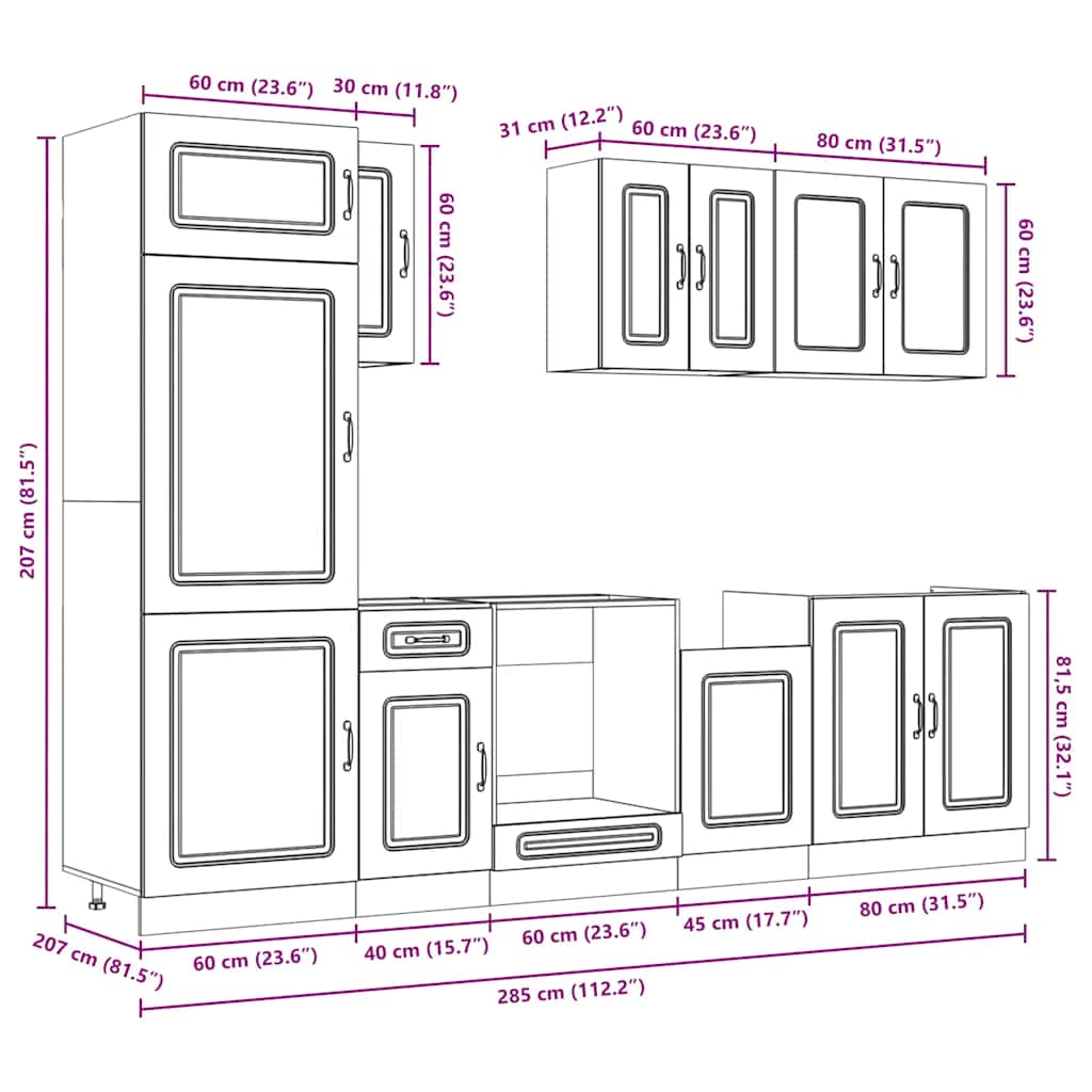 8 Piece Kitchen Cabinet Set Kalmar Black Engineered Wood