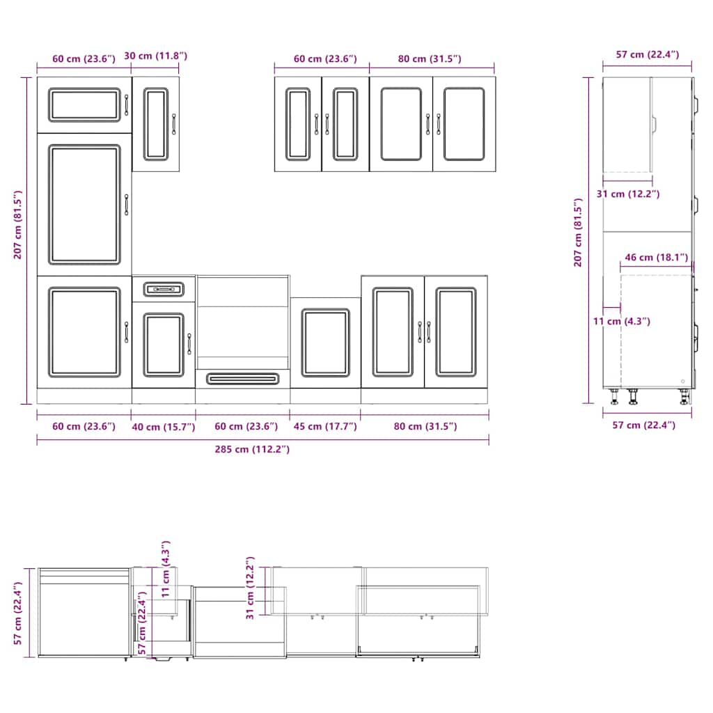 8 Piece Kitchen Cabinet Set Kalmar Grey Sonoma Engineered Wood