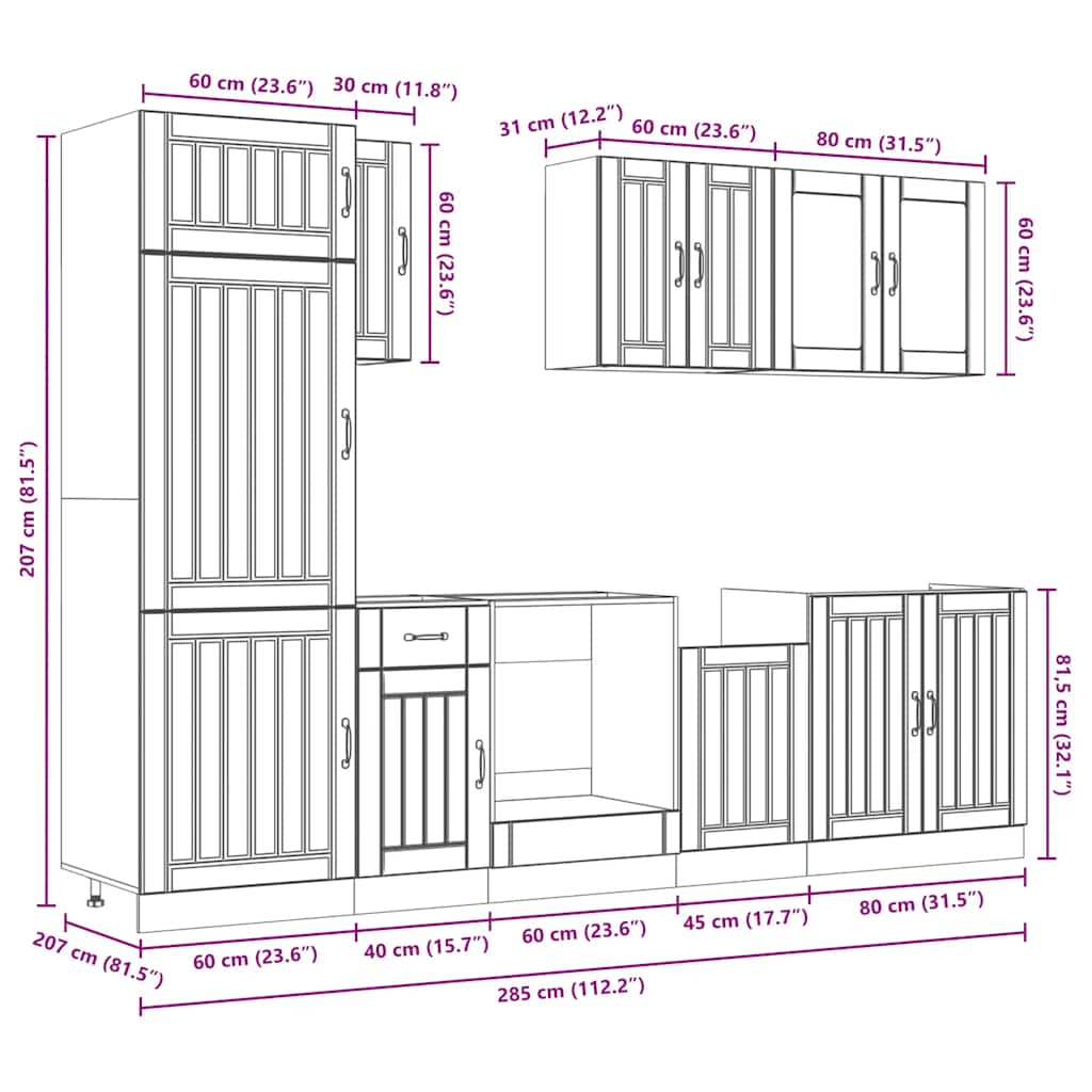 8 Piece Kitchen Cabinet Set Kalmar High Gloss White Engineered Wood