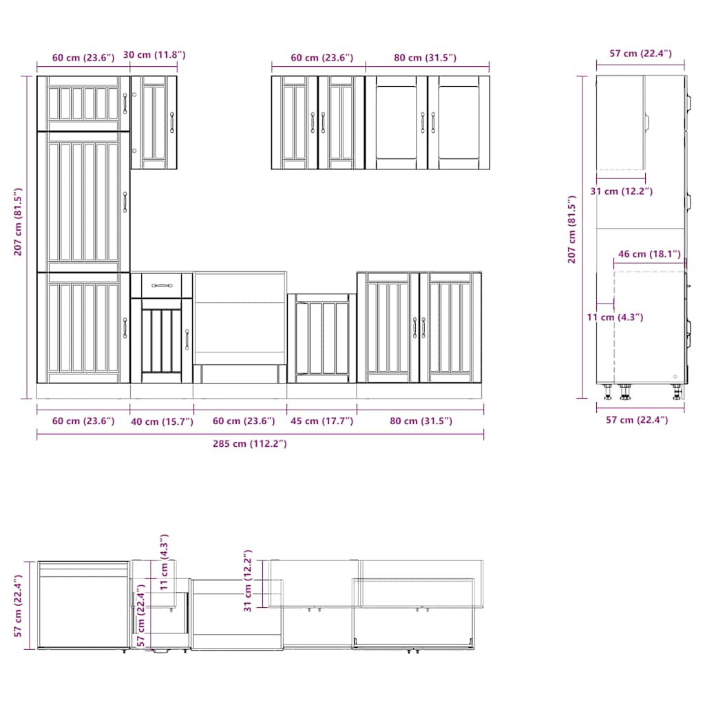 8 Piece Kitchen Cabinet Set Kalmar Brown Oak Engineered Wood