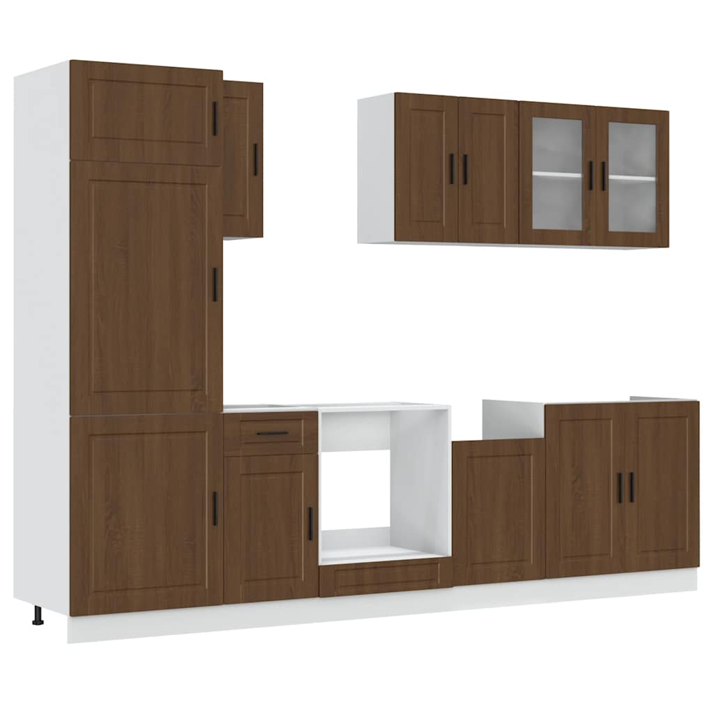 8 Piece Kitchen Cabinet Set Kalmar Brown Oak Engineered Wood