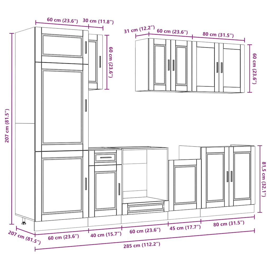 8 Piece Kitchen Cabinet Set Kalmar Old Wood Engineered Wood