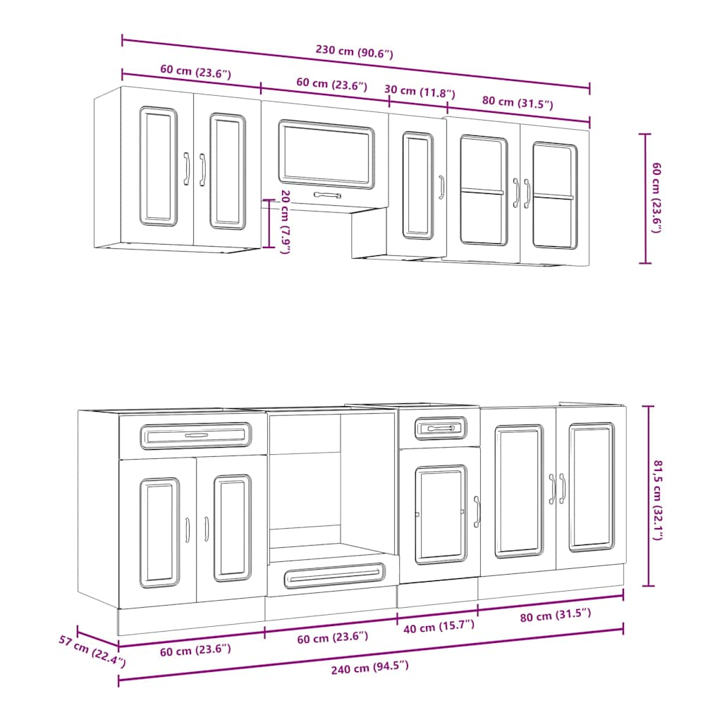 8 Piece Kitchen Cabinet Set Kalmar High Gloss White Engineered Wood