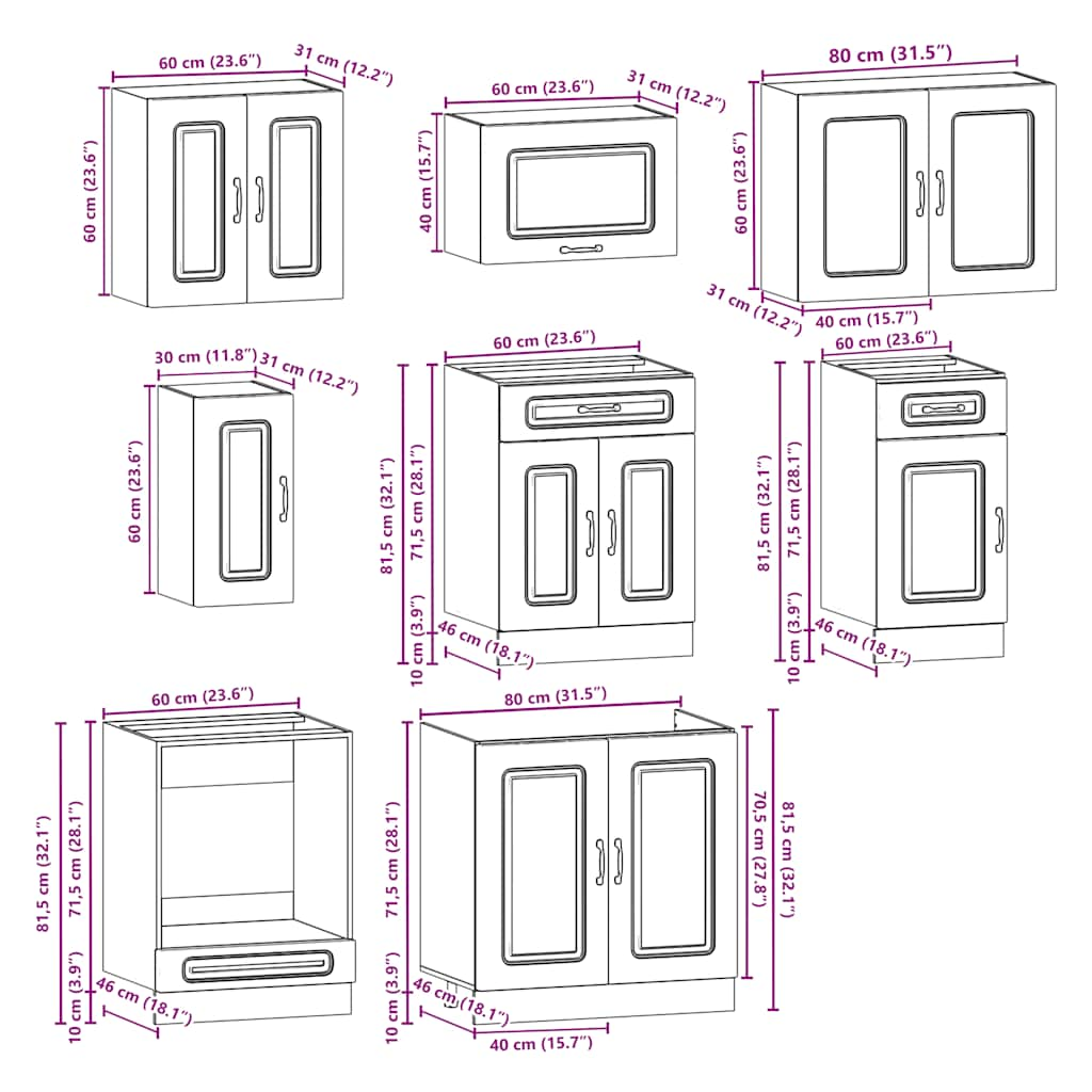 8 Piece Kitchen Cabinet Set Kalmar Sonoma Oak Engineered Wood