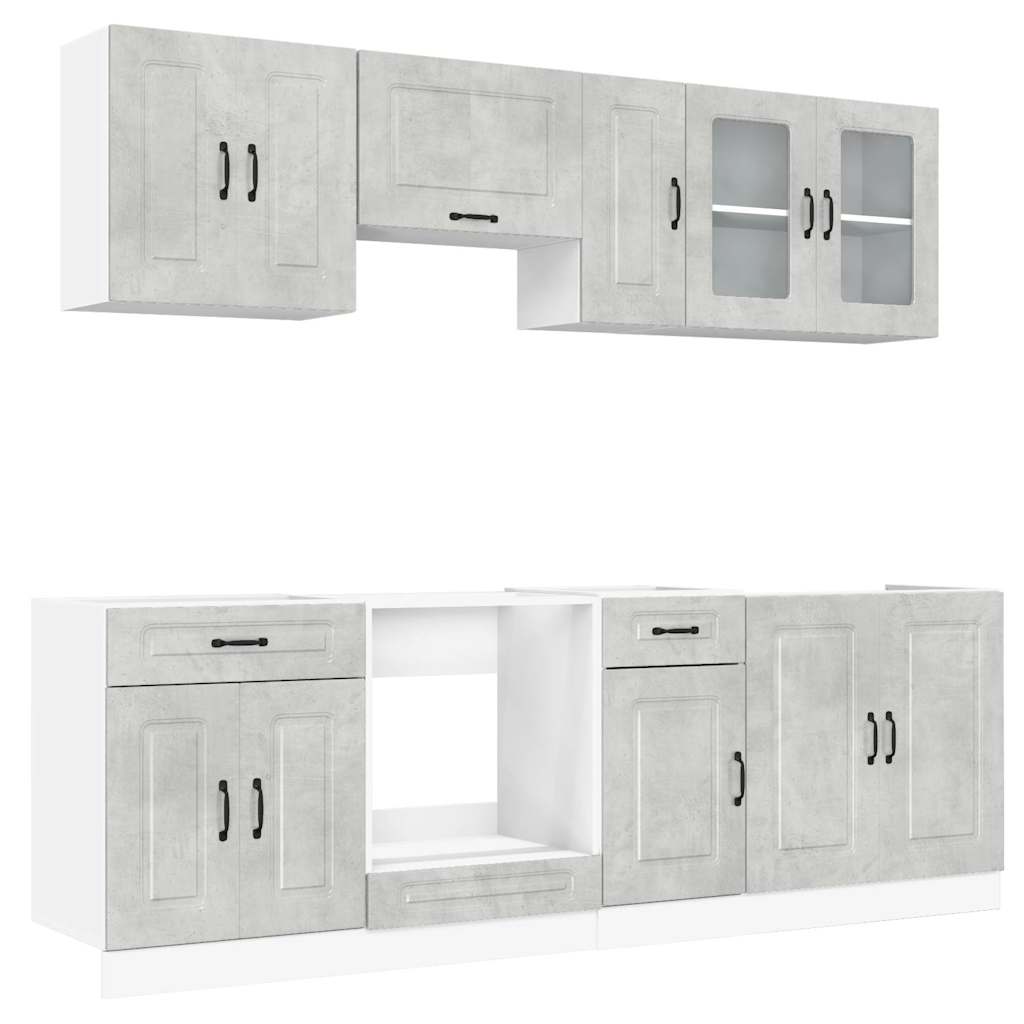 8 Piece Kitchen Cabinet Set Kalmar Concrete Grey Engineered Wood