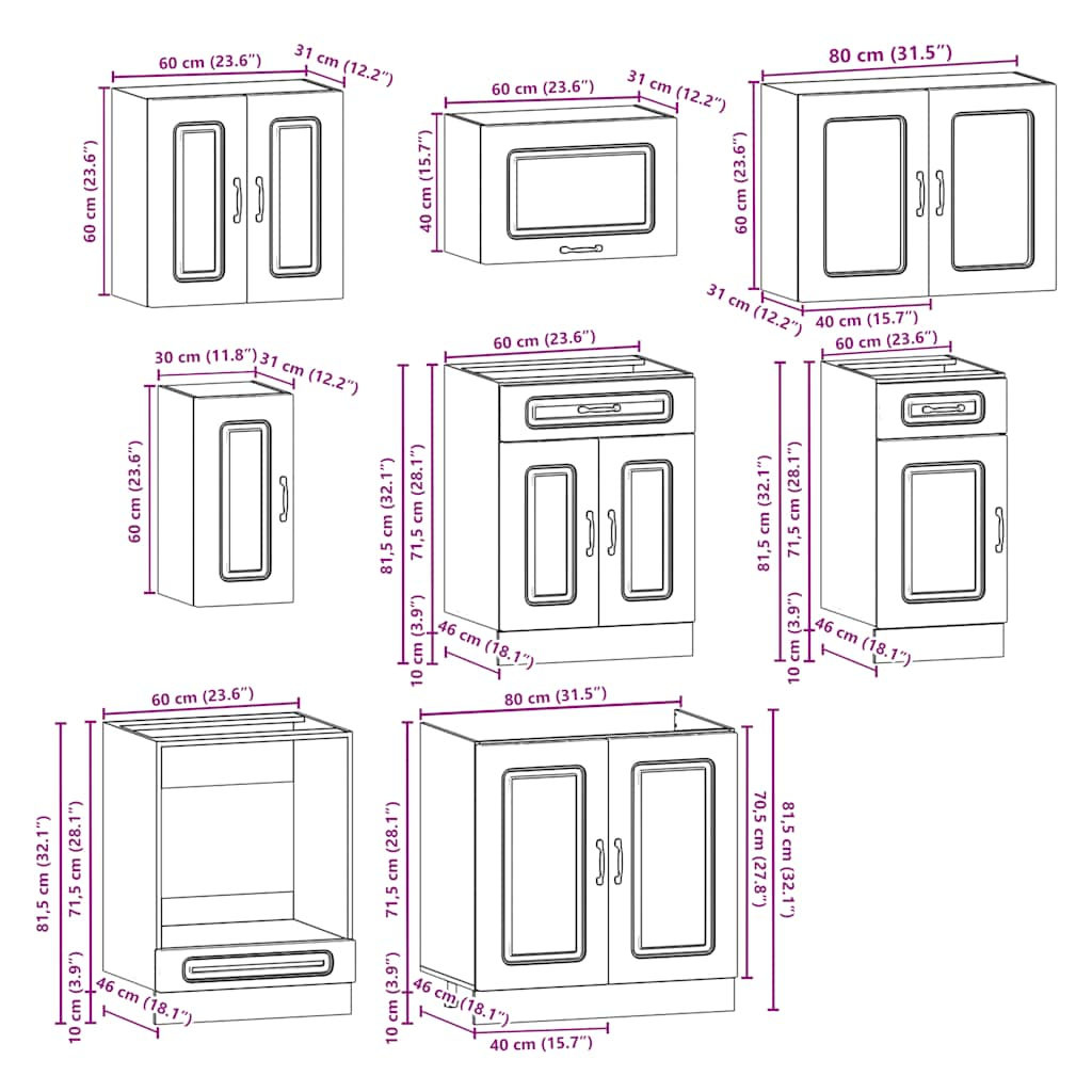 8 Piece Kitchen Cabinet Set Kalmar Concrete Grey Engineered Wood