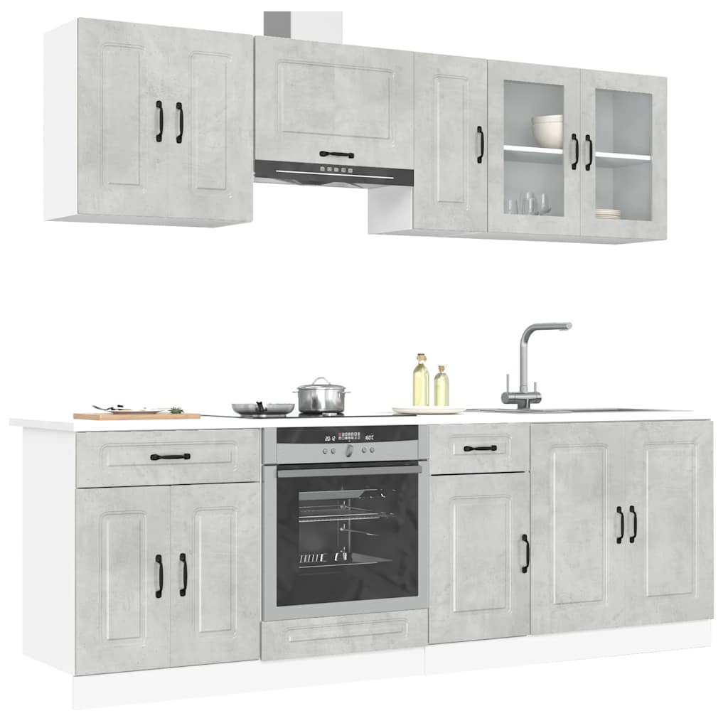 8 Piece Kitchen Cabinet Set Kalmar Concrete Grey Engineered Wood