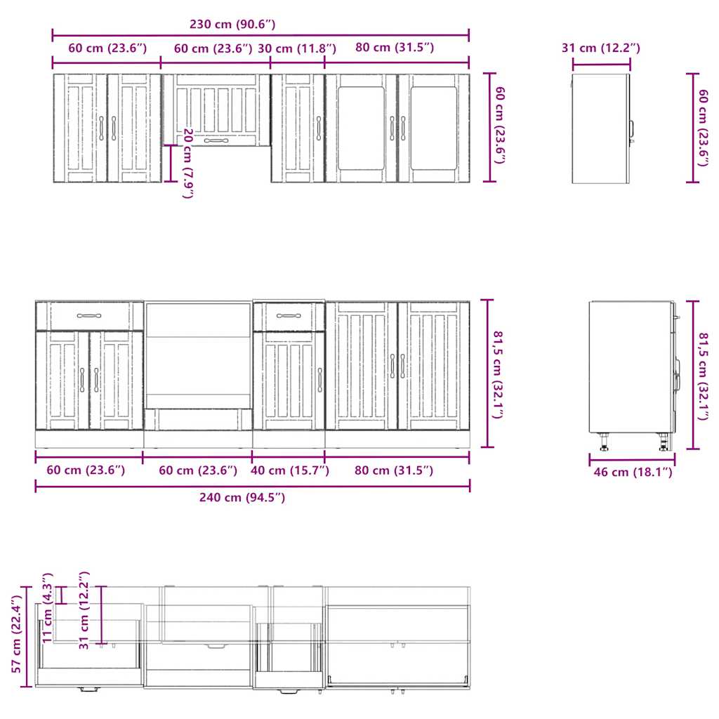 8 Piece Kitchen Cabinet Set Kalmar Concrete Grey Engineered Wood