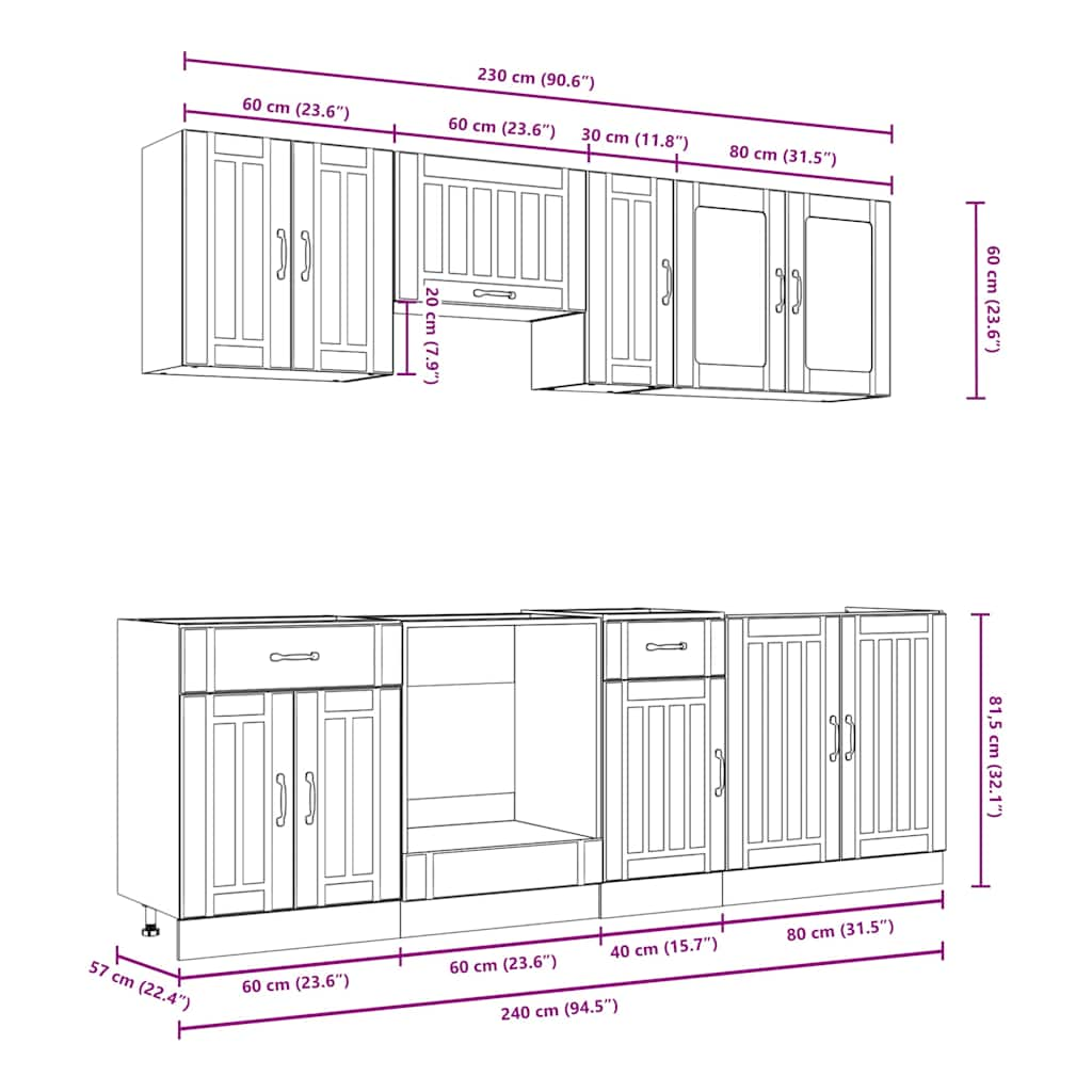 8 Piece Kitchen Cabinet Set Kalmar Concrete Grey Engineered Wood