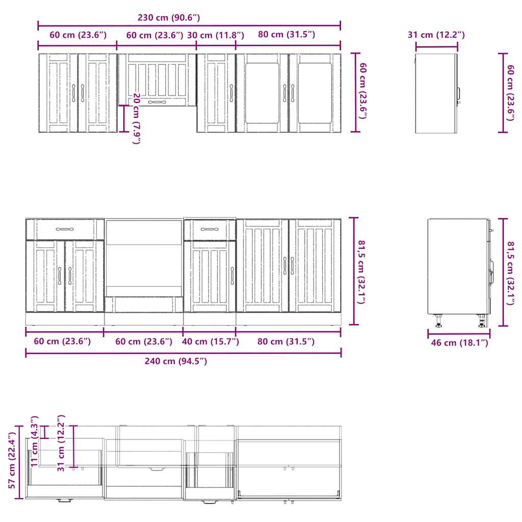 8 Piece Kitchen Cabinet Set Kalmar Smoked Oak Engineered Wood