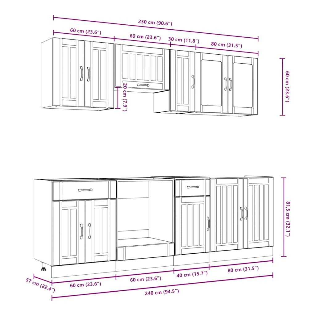 8 Piece Kitchen Cabinet Set Kalmar Smoked Oak Engineered Wood