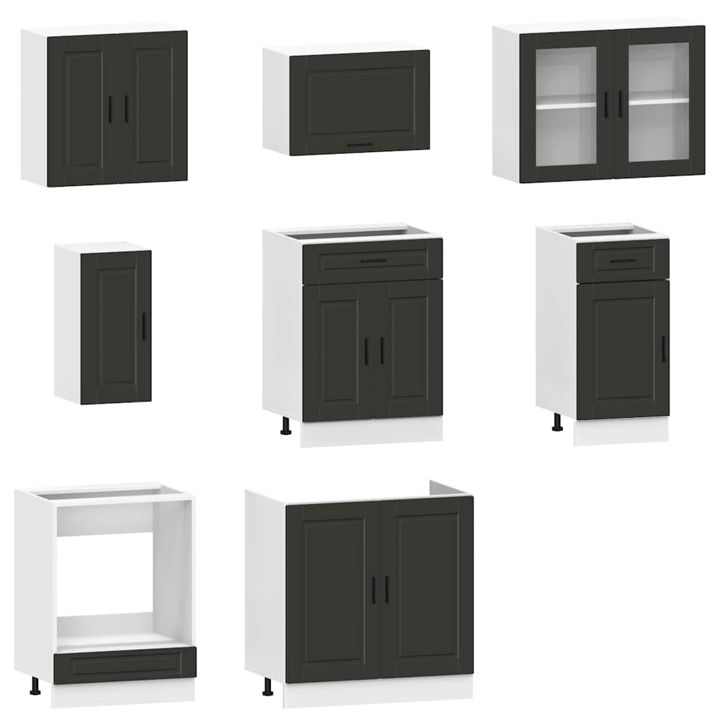 8 Piece Kitchen Cabinet Set Kalmar Black Engineered Wood