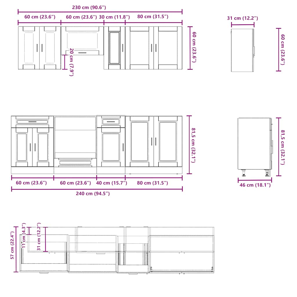 8 Piece Kitchen Cabinet Set Kalmar Black Engineered Wood