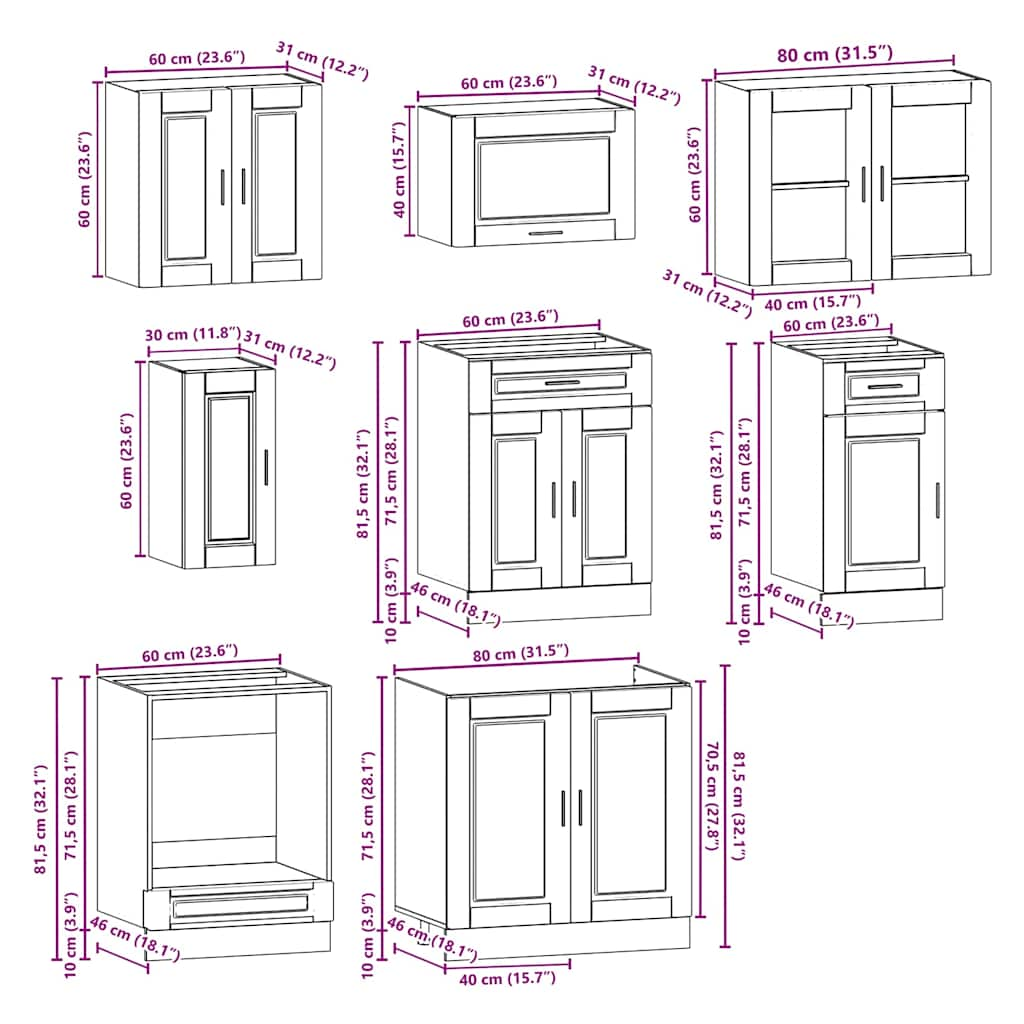 8 Piece Kitchen Cabinet Set Kalmar Black Engineered Wood