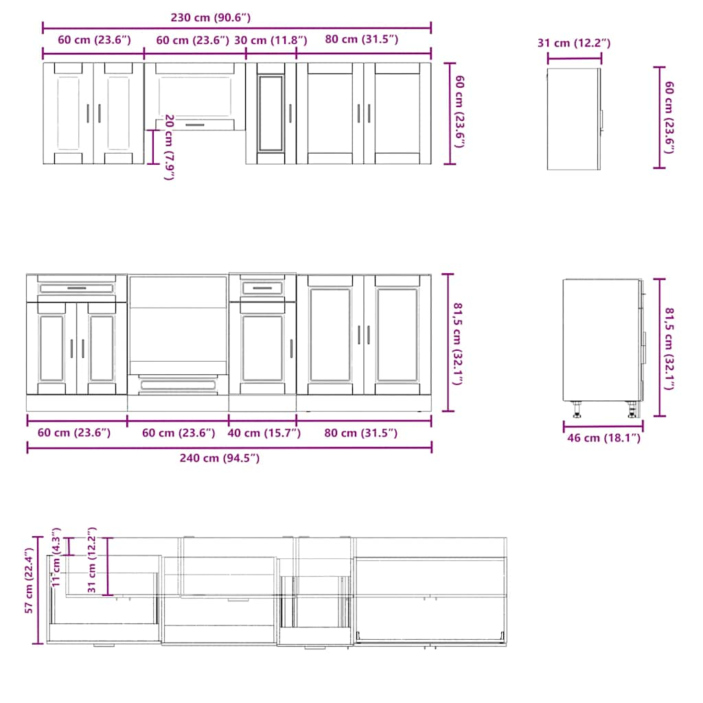 8 Piece Kitchen Cabinet Set Kalmar Concrete Grey Engineered Wood