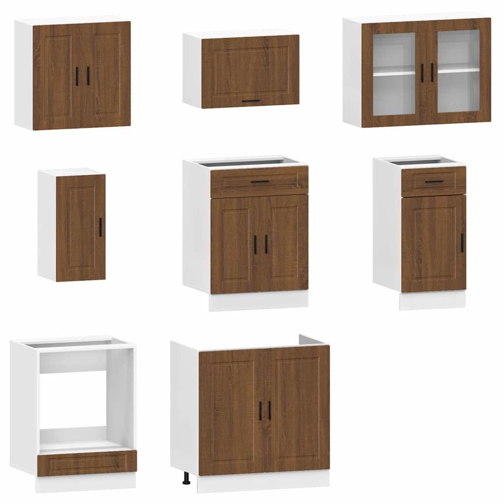 8 Piece Kitchen Cabinet Set Kalmar Brown Oak Engineered Wood