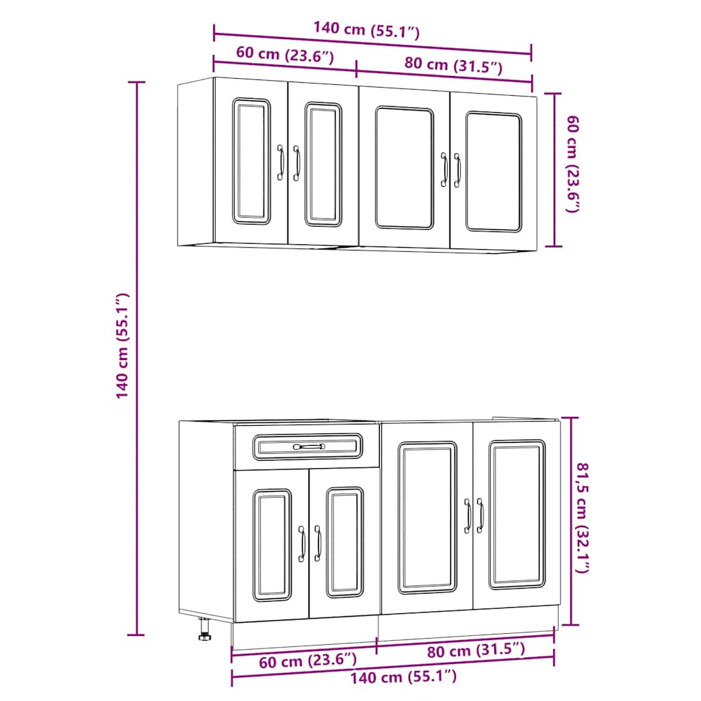 4 Piece Kitchen Cabinet Set Kalmar Artisan Oak Engineered Wood