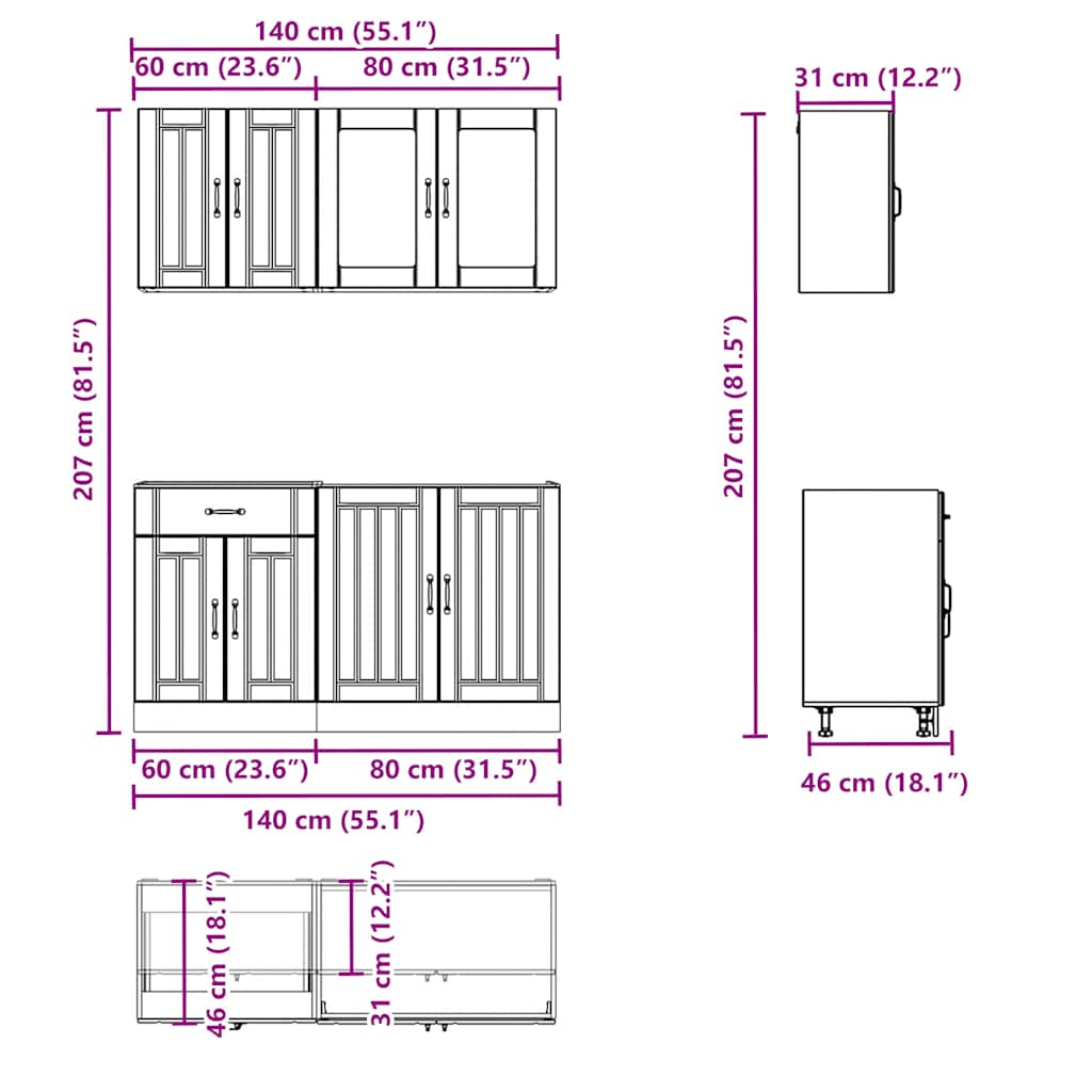 4 Piece Kitchen Cabinet Set Kalmar Black Engineered Wood