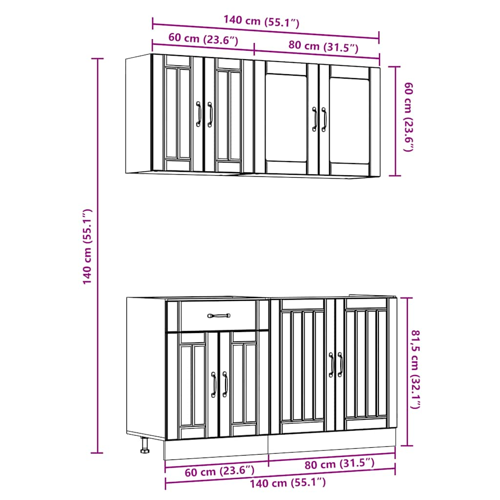 4 Piece Kitchen Cabinet Set Kalmar Black Engineered Wood