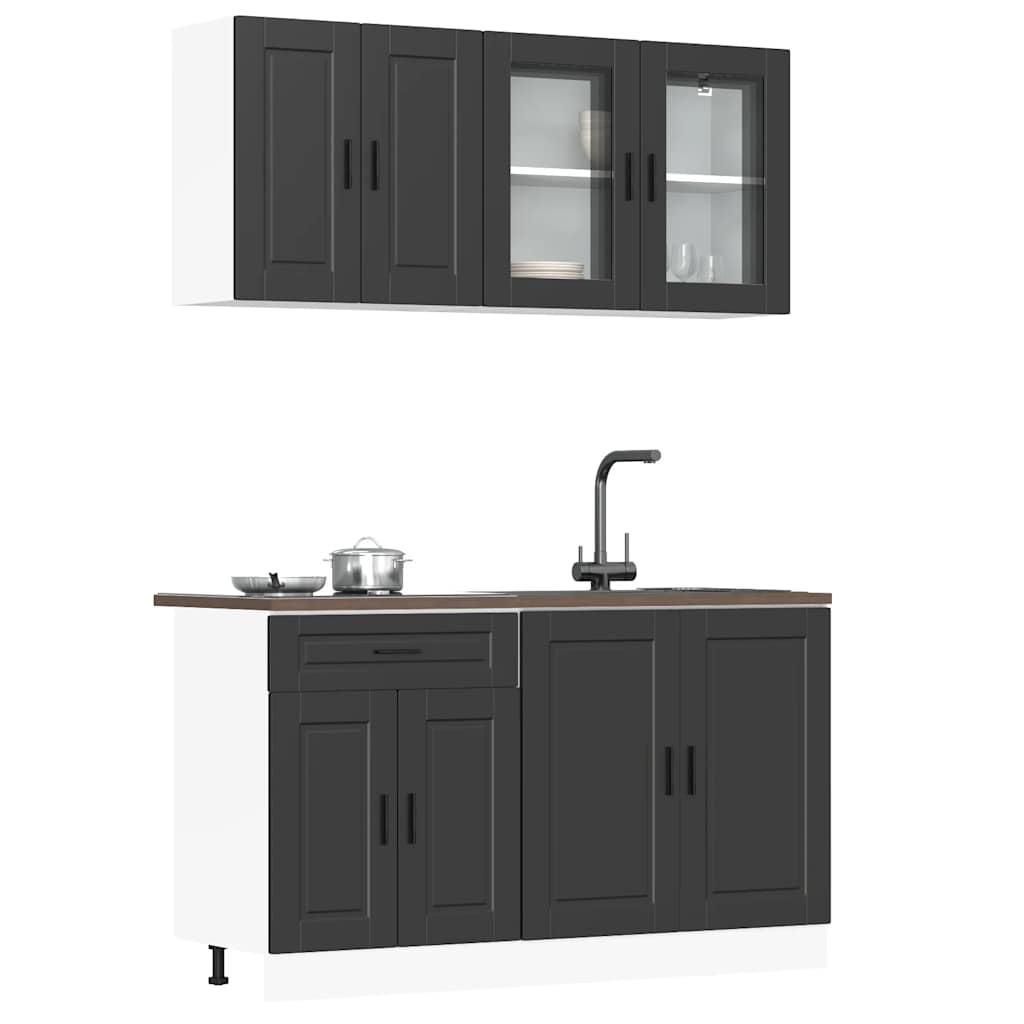 4 Piece Kitchen Cabinet Set Kalmar Black Engineered Wood