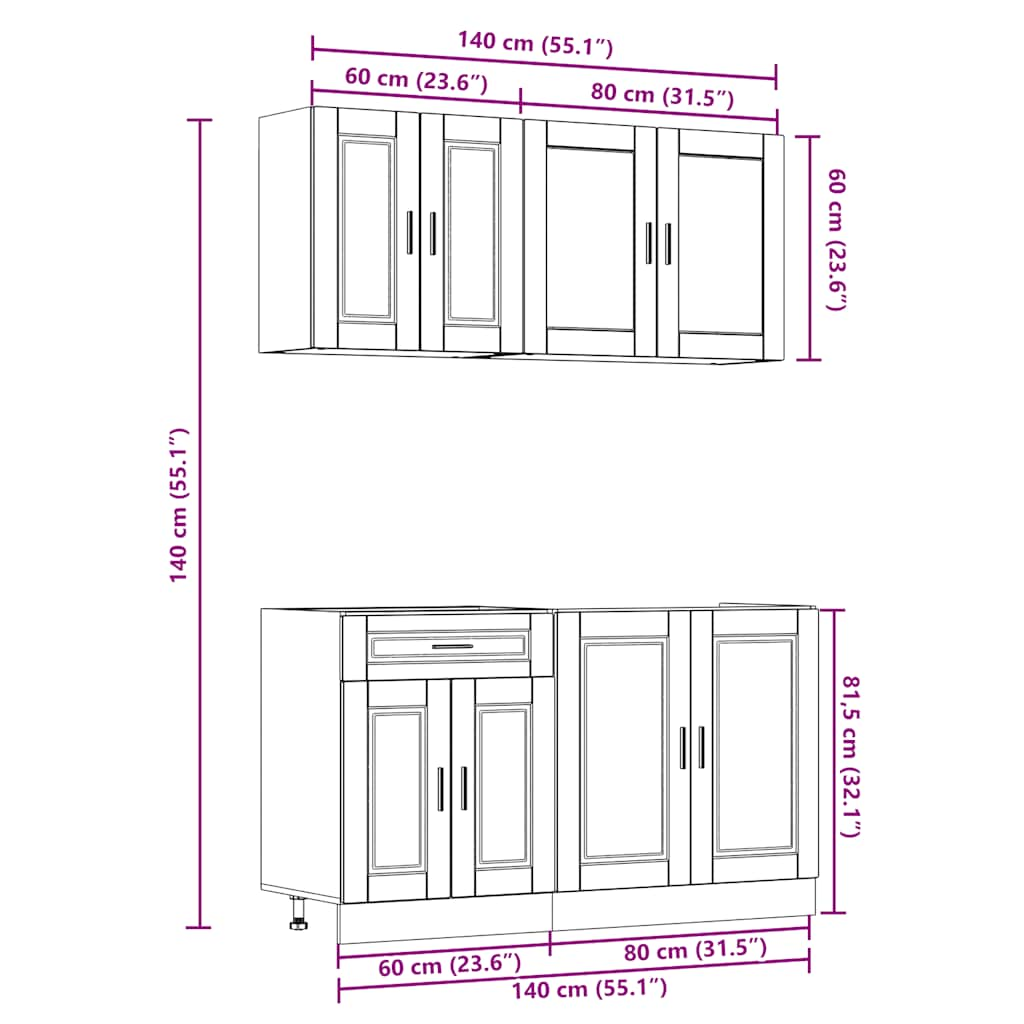 4 Piece Kitchen Cabinet Set Kalmar High Gloss White Engineered Wood