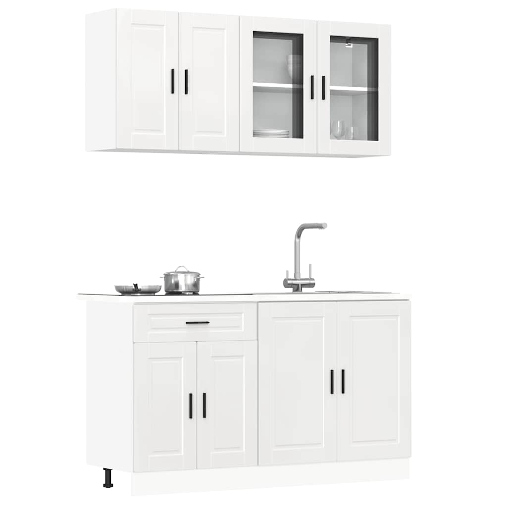 4 Piece Kitchen Cabinet Set Kalmar High Gloss White Engineered Wood